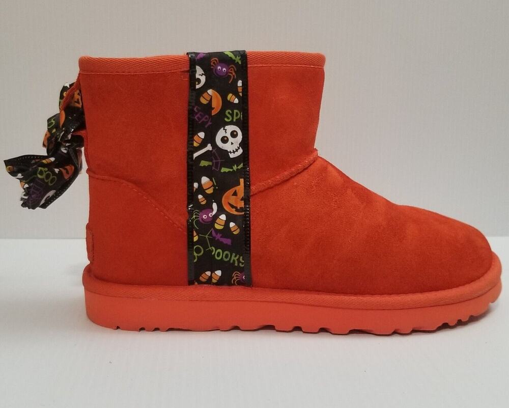 UGG Women Customized Halloween Side Logo II Fur Lined Boots Orange Suede Sz 8